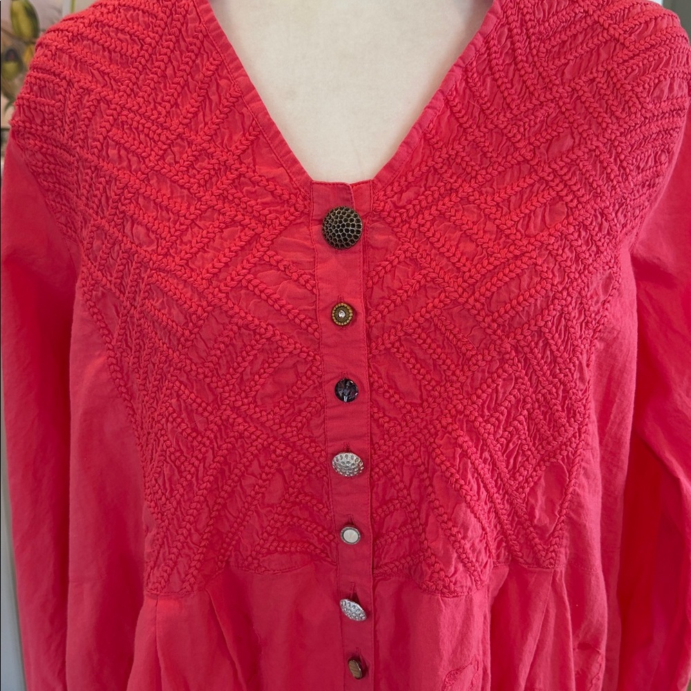 Soft Surroundings "Alka" Embroidered Tunic, Deep Coral Size Xl View 2